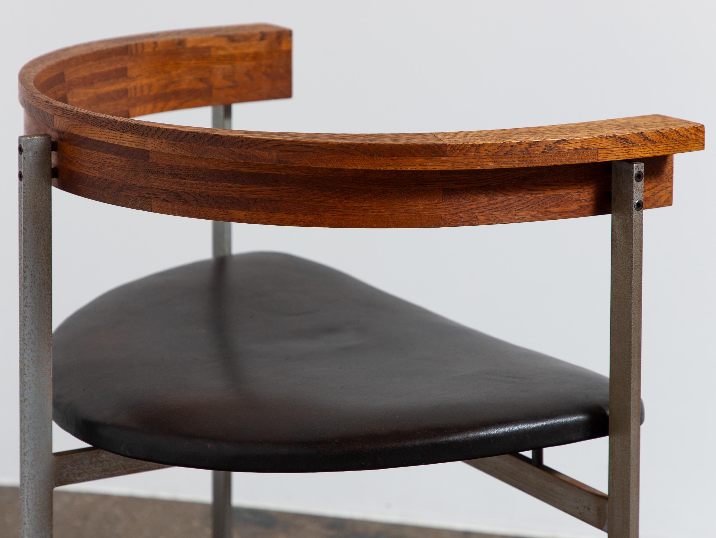 Steel Poul Kjærholm for E. Kold Christensen PK 11 Armchairs in Original Black Leather For Sale