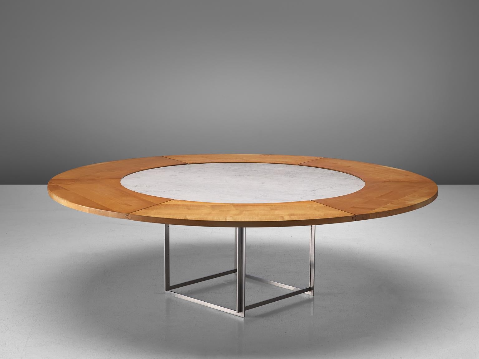 Poul Kjaerholm for E. Kold Christensen, PK54 and PK54A dining table, marble, steel, veneered wood, Denmark, design 1963.

Versatile PK54+PK54A table, designed by Danish deisgner and architect Poul Kjærholm in 1963. This model has been produced by