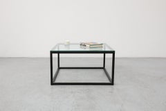 Poul Kjærholm Inspired Black Steel & Glass Cube Coffee Table, Mid-Century