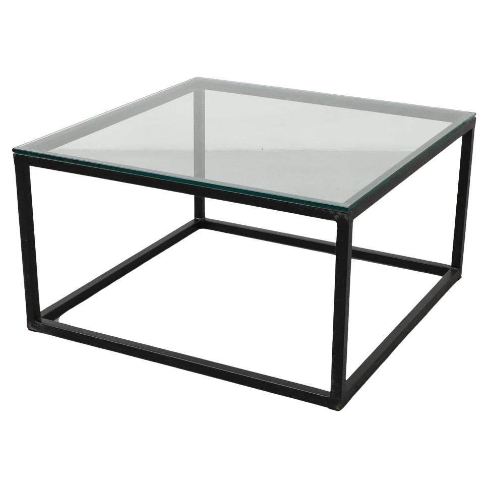 Poul Kjærholm Inspired Black Steel & Glass Cube Coffee Table, Mid-Century