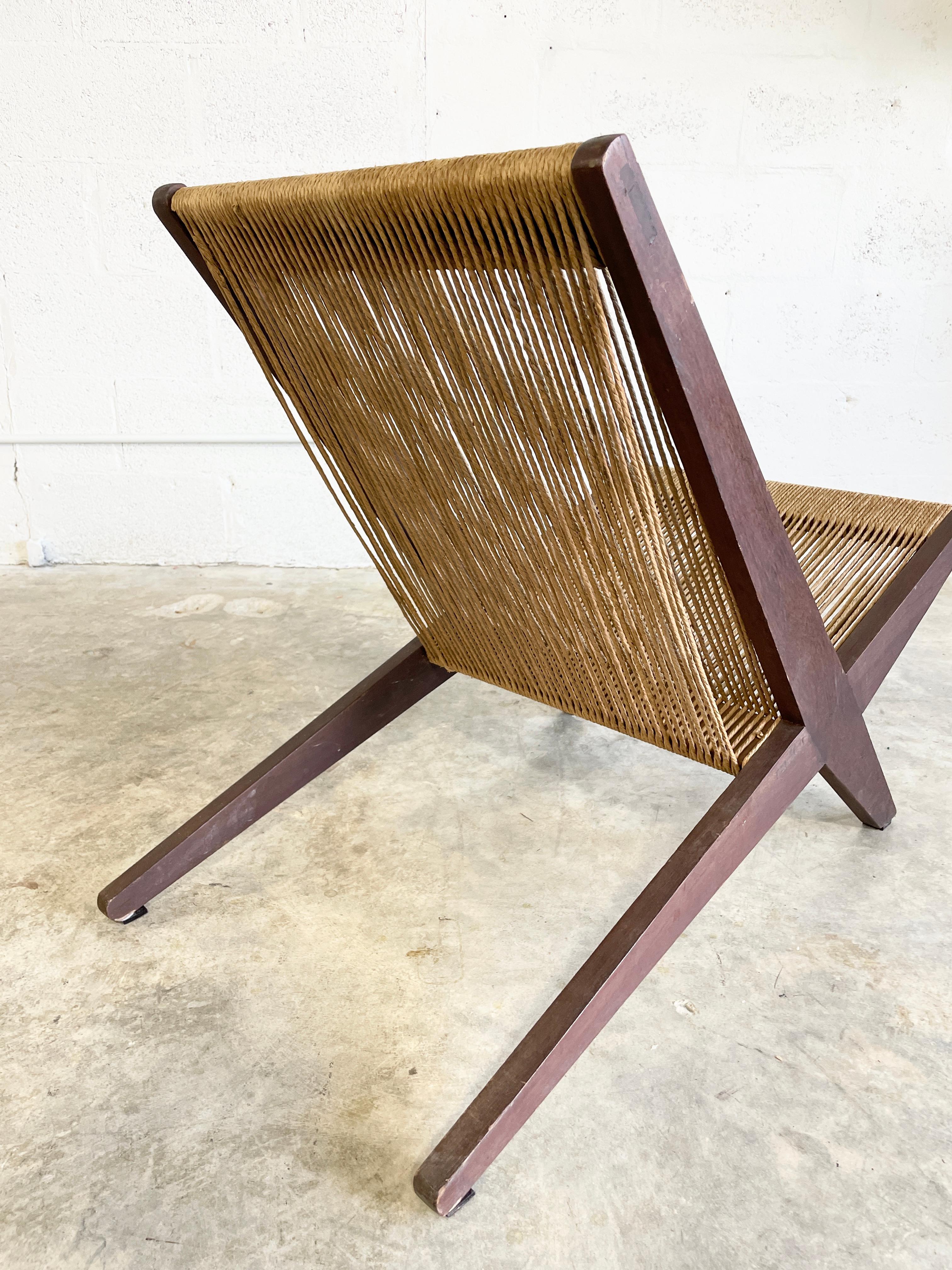 Sedia in corda di Poul Kjaerholm & Jorgen Hoj Attribuito In condizioni buone in vendita a Fort Lauderdale, FL
