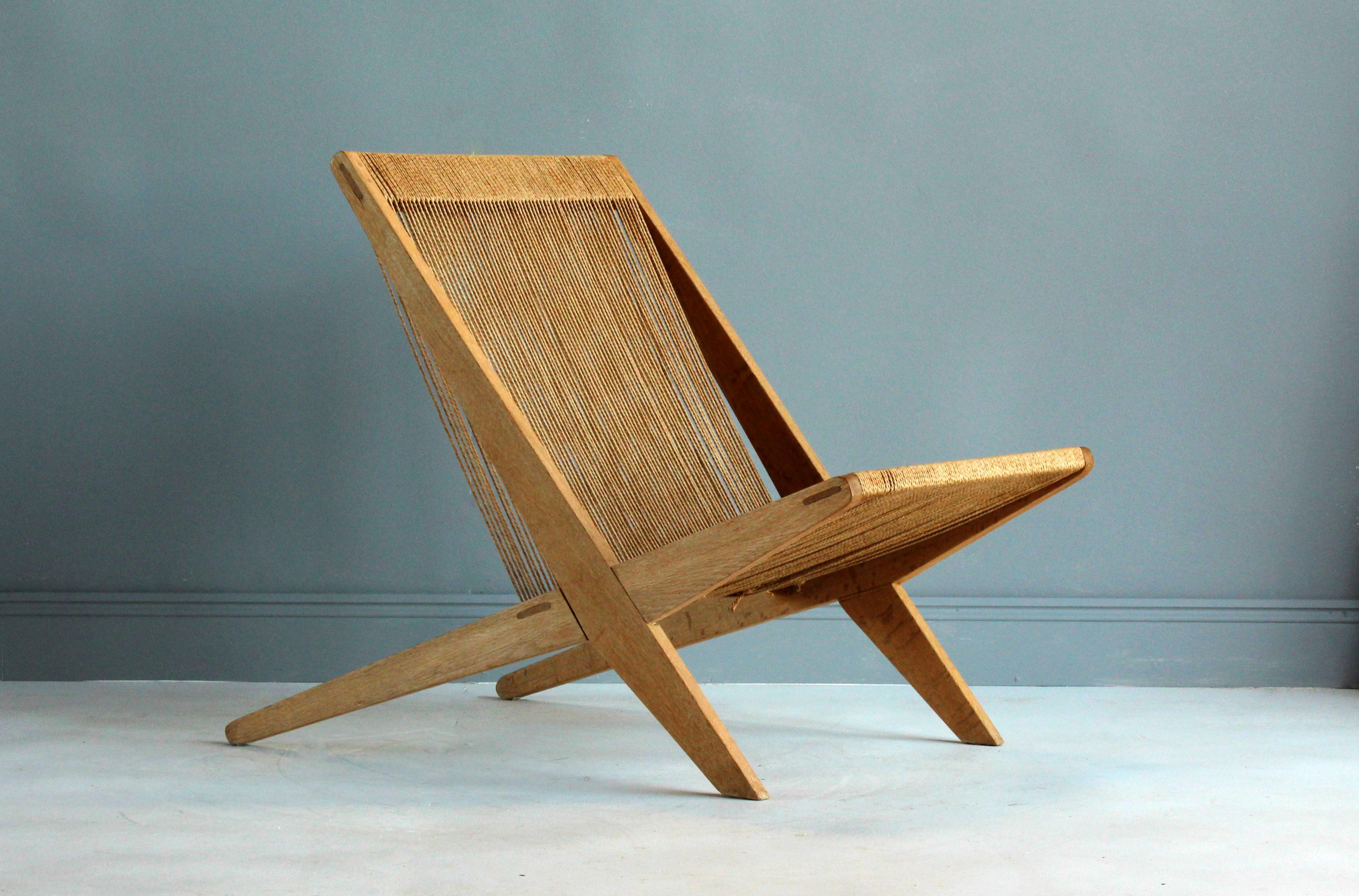 Scandinavian Modern Poul Kjaerholm & Jørgen Høj (Attribution) Lounge Chair, Oak, Rope, Denmark 1950s