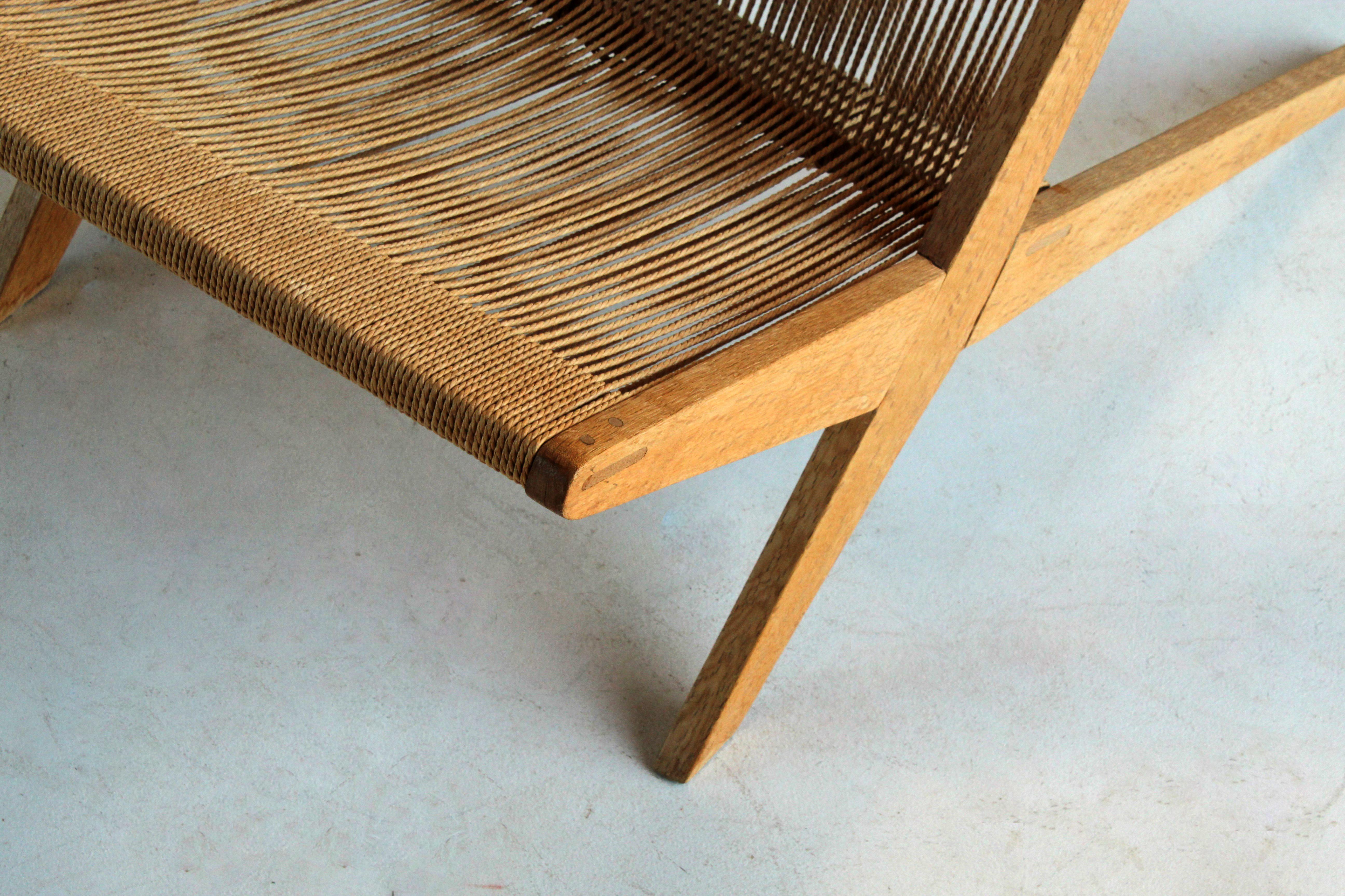 Poul Kjaerholm & Jørgen Høj (Attribution) Lounge Chair, Oak, Rope, Denmark 1950s In Good Condition In High Point, NC