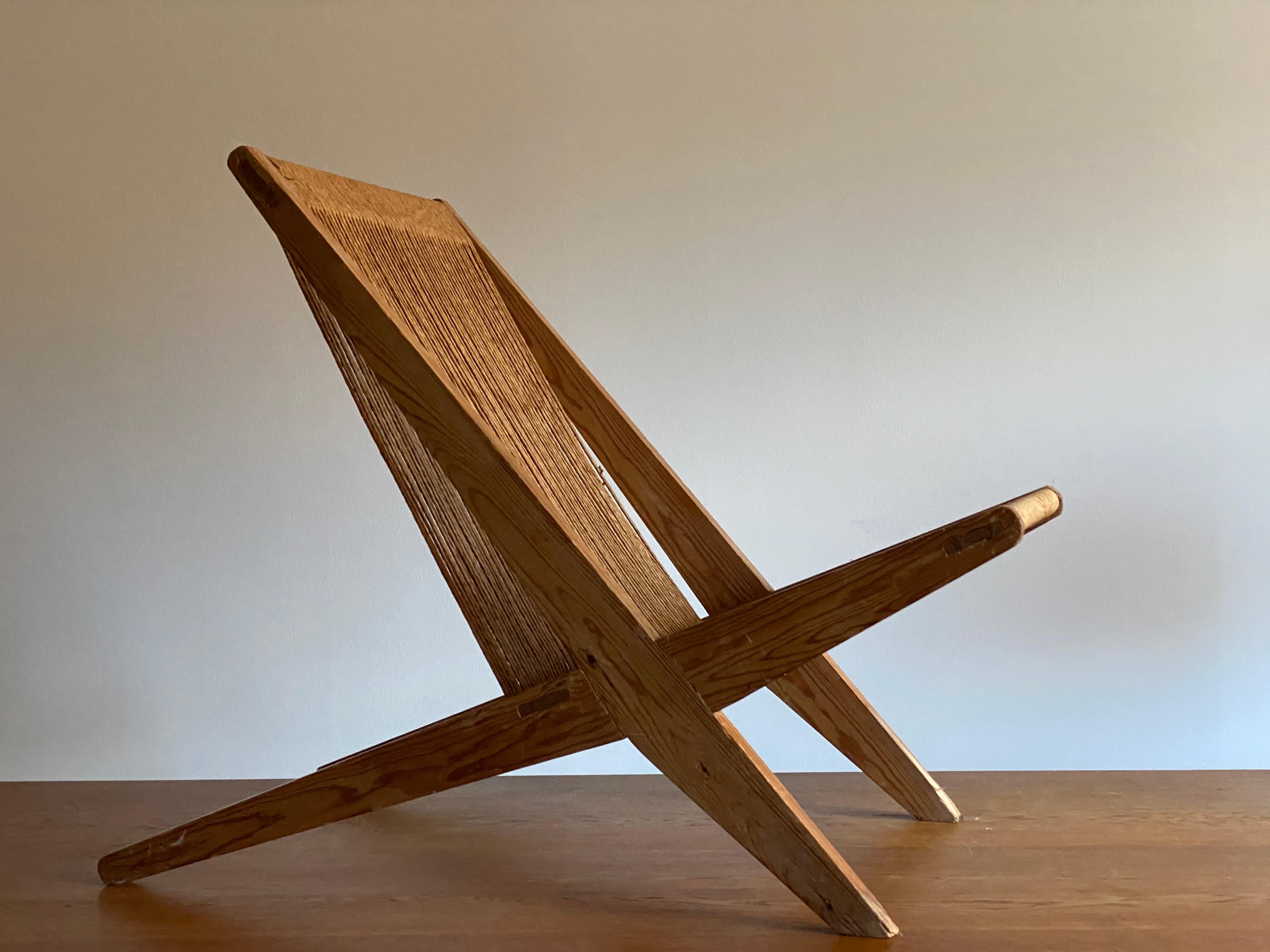 Scandinavian Modern Poul Kjaerholm & Jørgen Høj 'Attribution' Lounge Chair, Pine Rope, Denmark 1960s