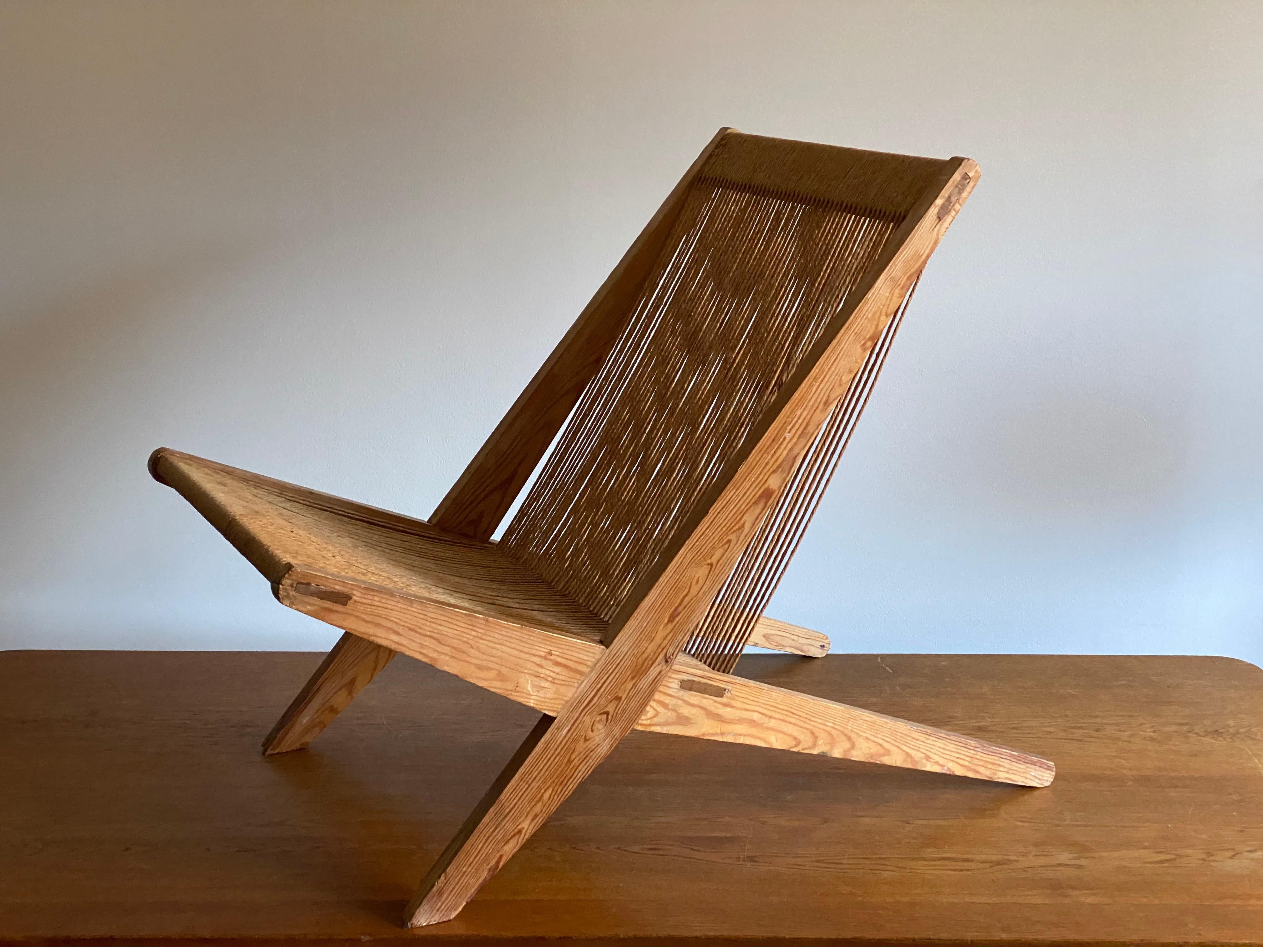 Danish Poul Kjaerholm & Jørgen Høj 'Attribution' Lounge Chair, Pine Rope, Denmark 1960s