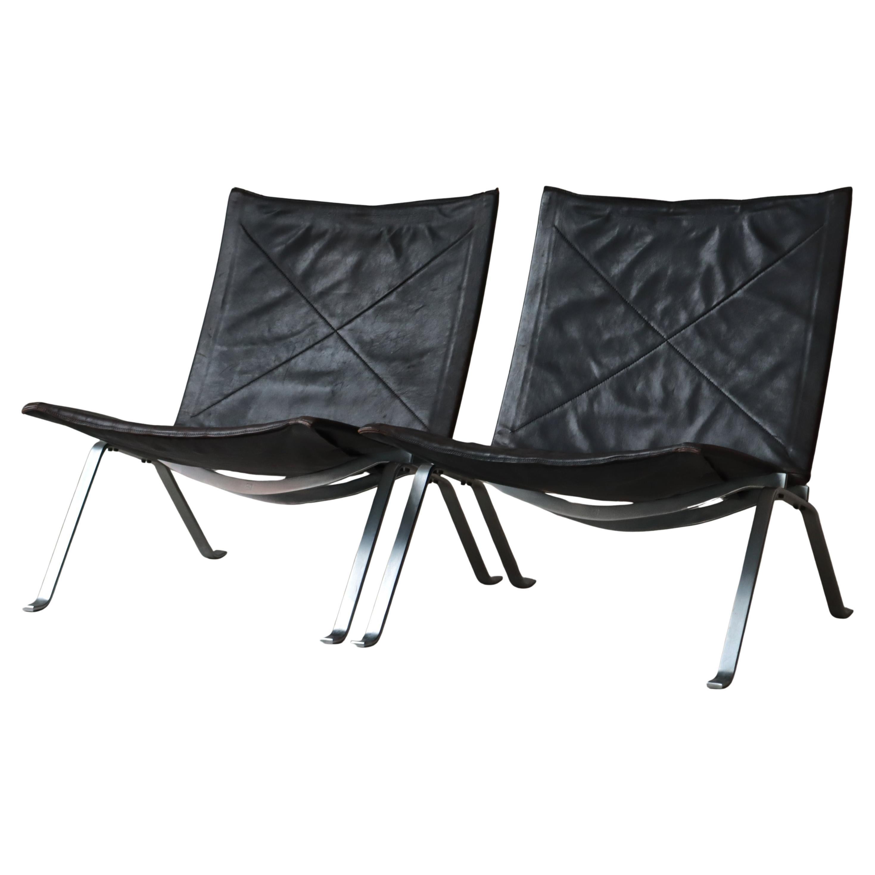 Poul Kjærholm Loungesessel "PK-22" aus schwarzem Leder E. Kold Christensen, 1960er Jahre