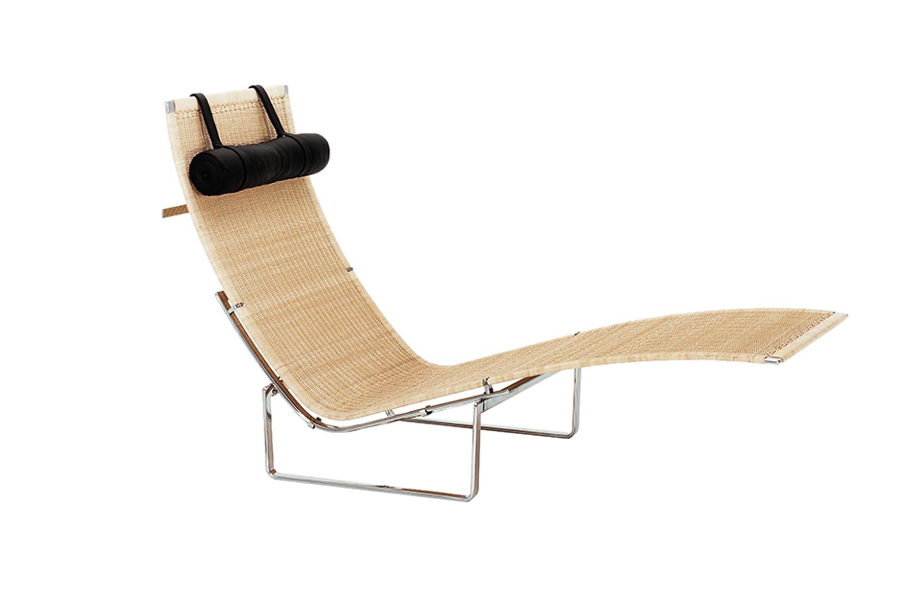 Mid-Century Modern Poul Kjrholm - Modèle Pk24 - Osier avec encolure en cuir Aura en vente
