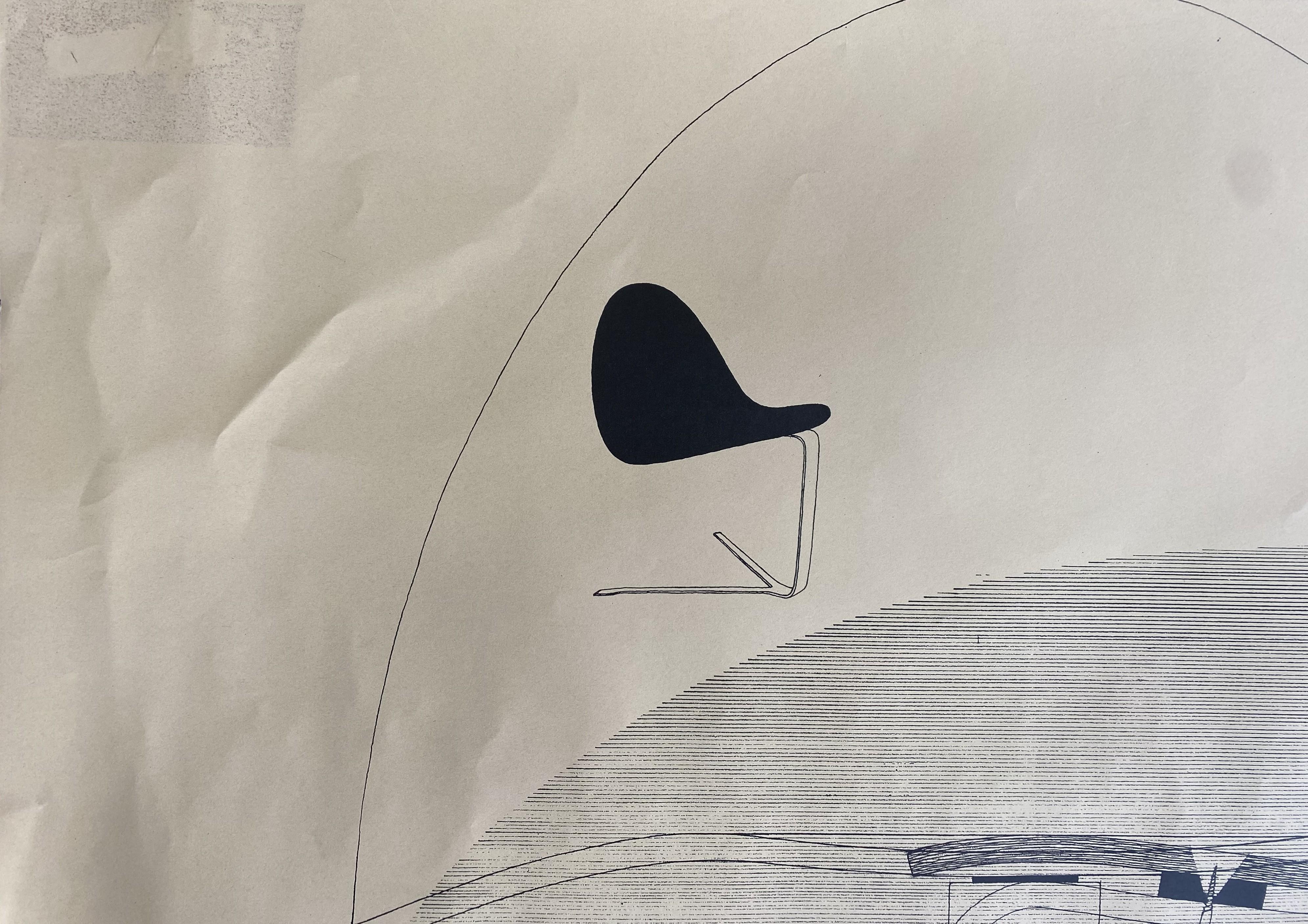 Here is a very rare and desirable vintage Working drawing poster displaying a 1953 prototype representation of the One-Legged or stacking chair by the Danish designer Poul Kjærholm. 
An image of the poster is printed in the catalogue 'Poul Kjaerholm