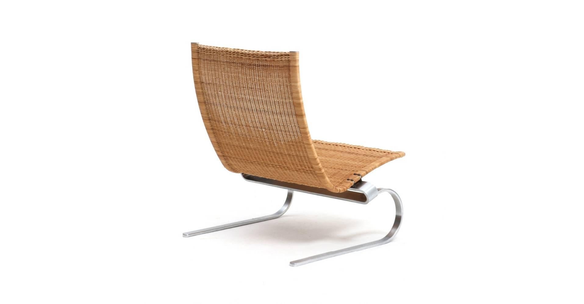 Poul Kjærholm “PK 20”, Easy Chair with Steel Frame, Woven Cane In Good Condition For Sale In Paris, FR