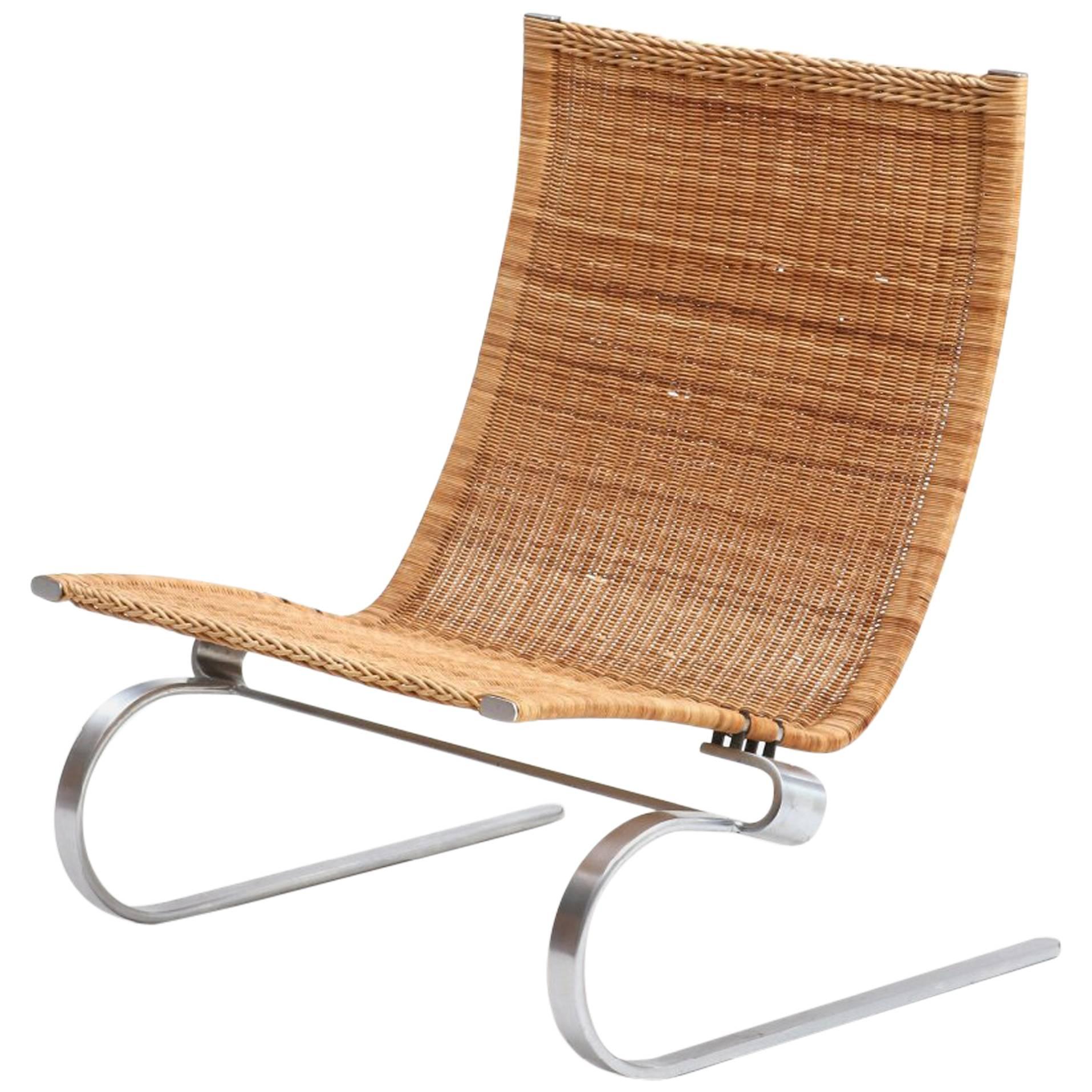 Poul Kjærholm “PK 20”, Easy Chair with Steel Frame, Woven Cane For Sale