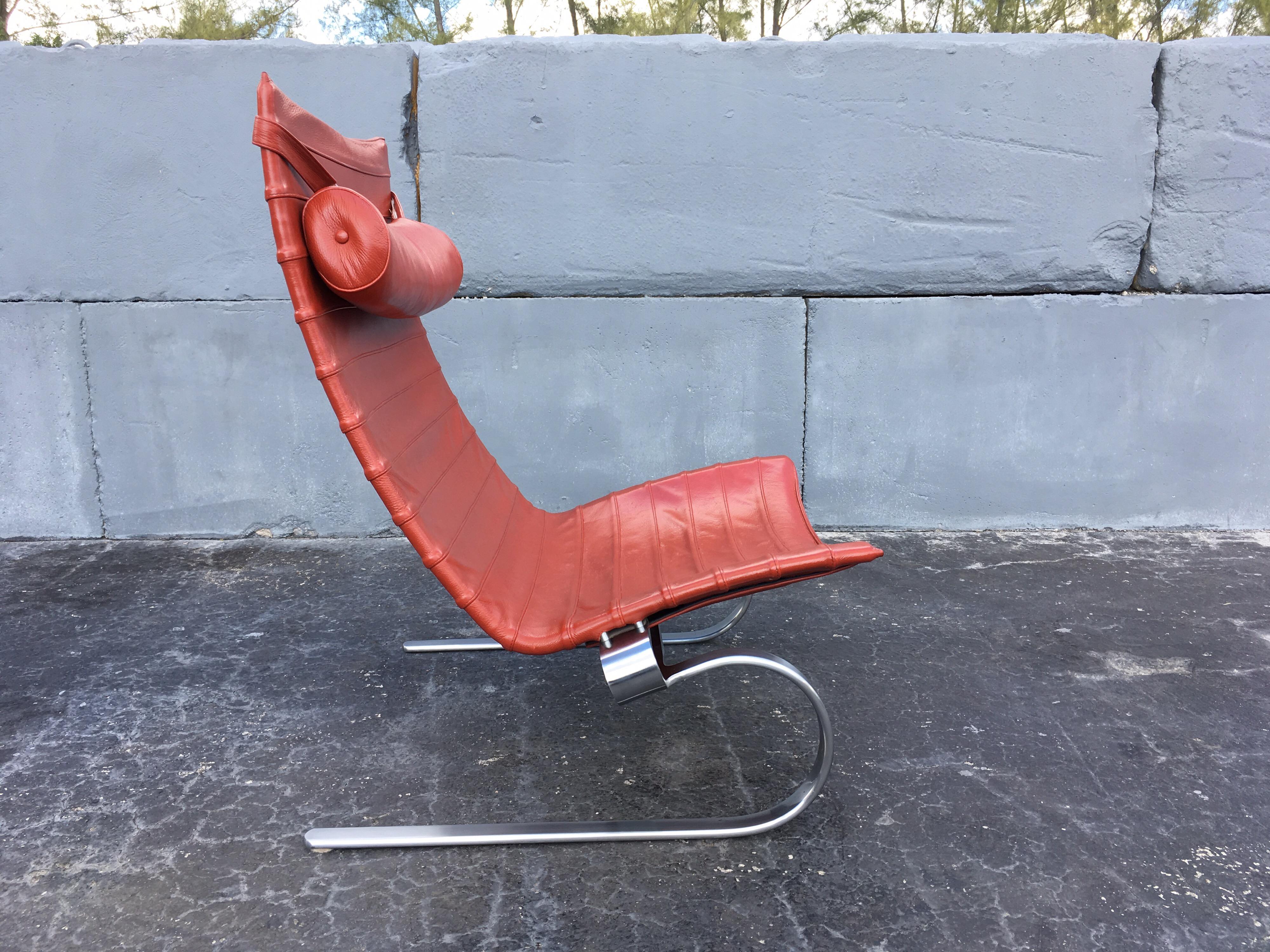 Poul Kjaerholm PK 20 Lounge Chair Red Orange Leather 4