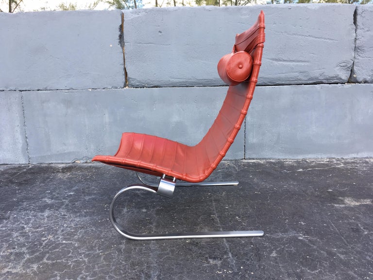 Beautiful chair, leather has a great patina and some normal wear. Steel base has some wear, please see pictures. Made by Fritz Hansen.