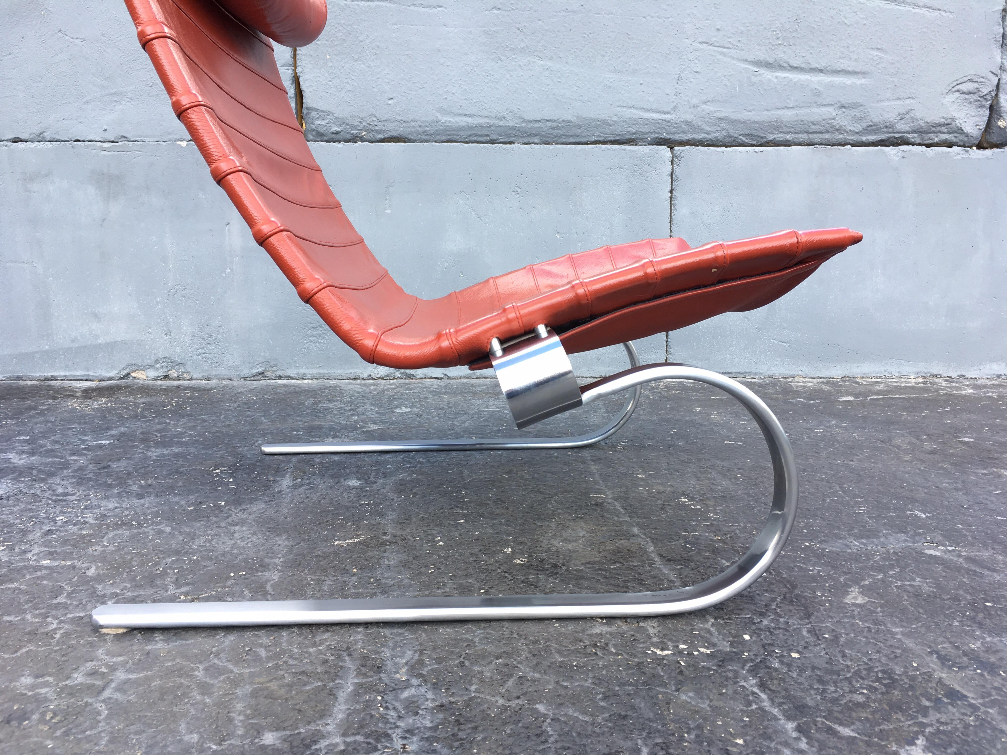 Mid-Century Modern Poul Kjaerholm PK 20 Lounge Chair Red Orange Leather