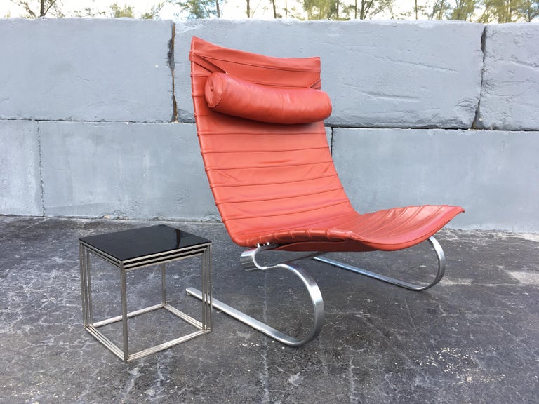 Danish Poul Kjaerholm PK 20 Lounge Chair Red Orange Leather For Sale