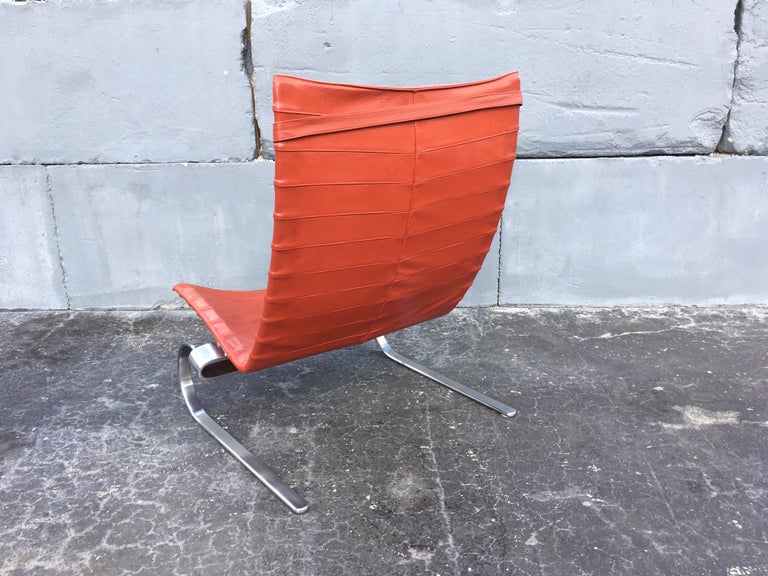 Contemporary Poul Kjaerholm PK 20 Lounge Chair Red Orange Leather For Sale