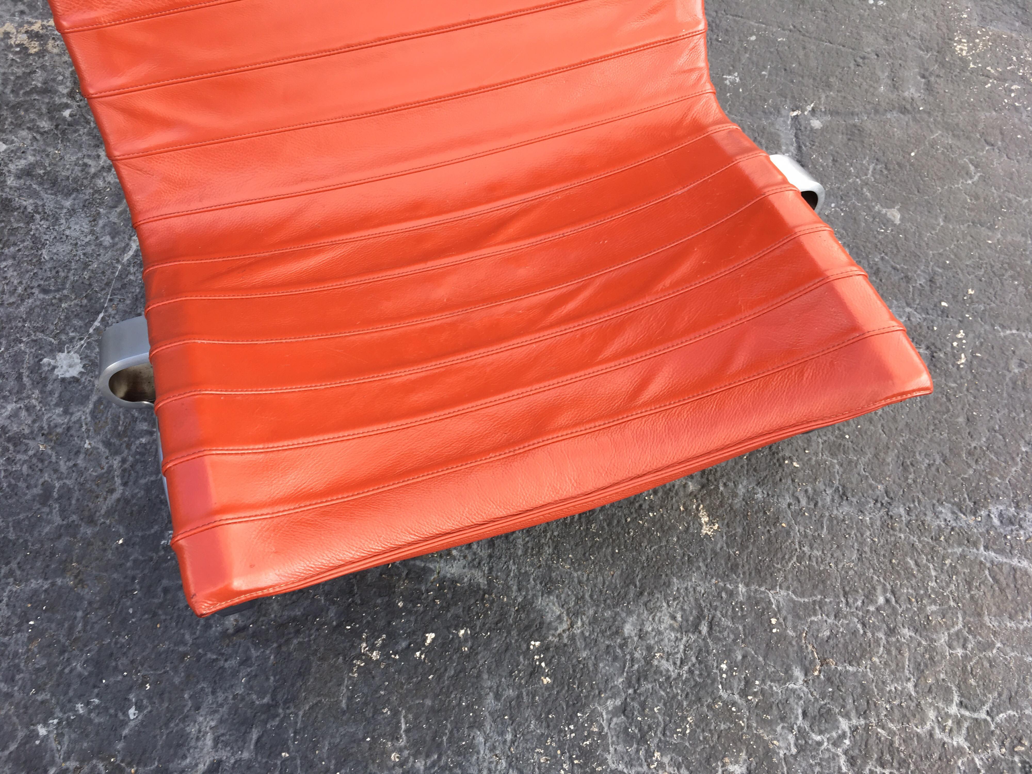 Poul Kjaerholm PK 20 Lounge Chair Red Orange Leather 1