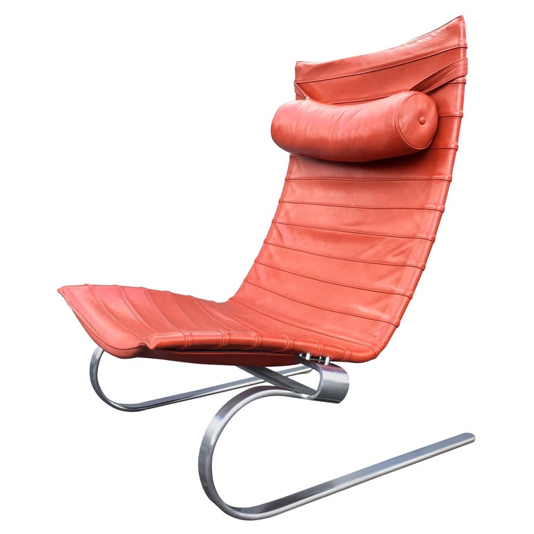 Poul Kjaerholm PK 20 Lounge Chair Red Orange Leather For Sale