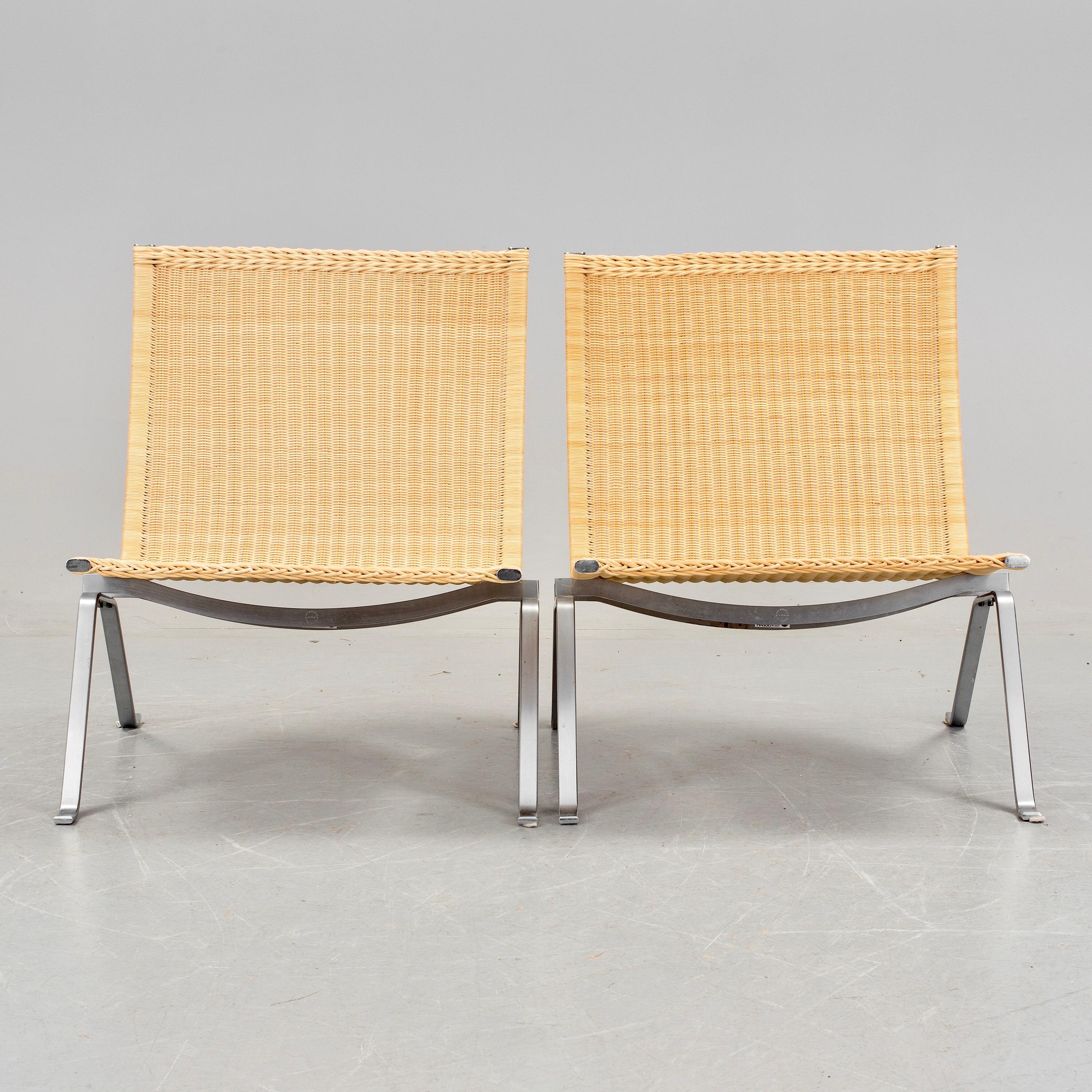 Pair of cane easy chairs model PK-22 designed by Poul Kjaerholm for E. Kold Christensen and produced in Denmark.
