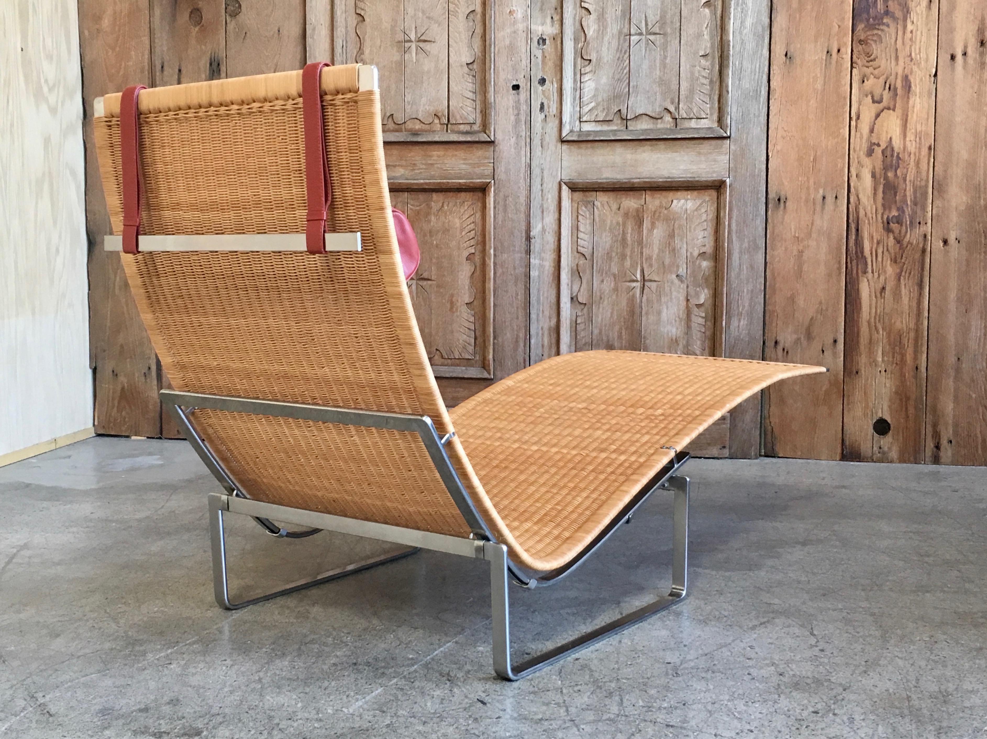Mid-Century Modern Poul Kjærholm PK 24 Chaise Longue with Wicker Seat for Fritz Hansen