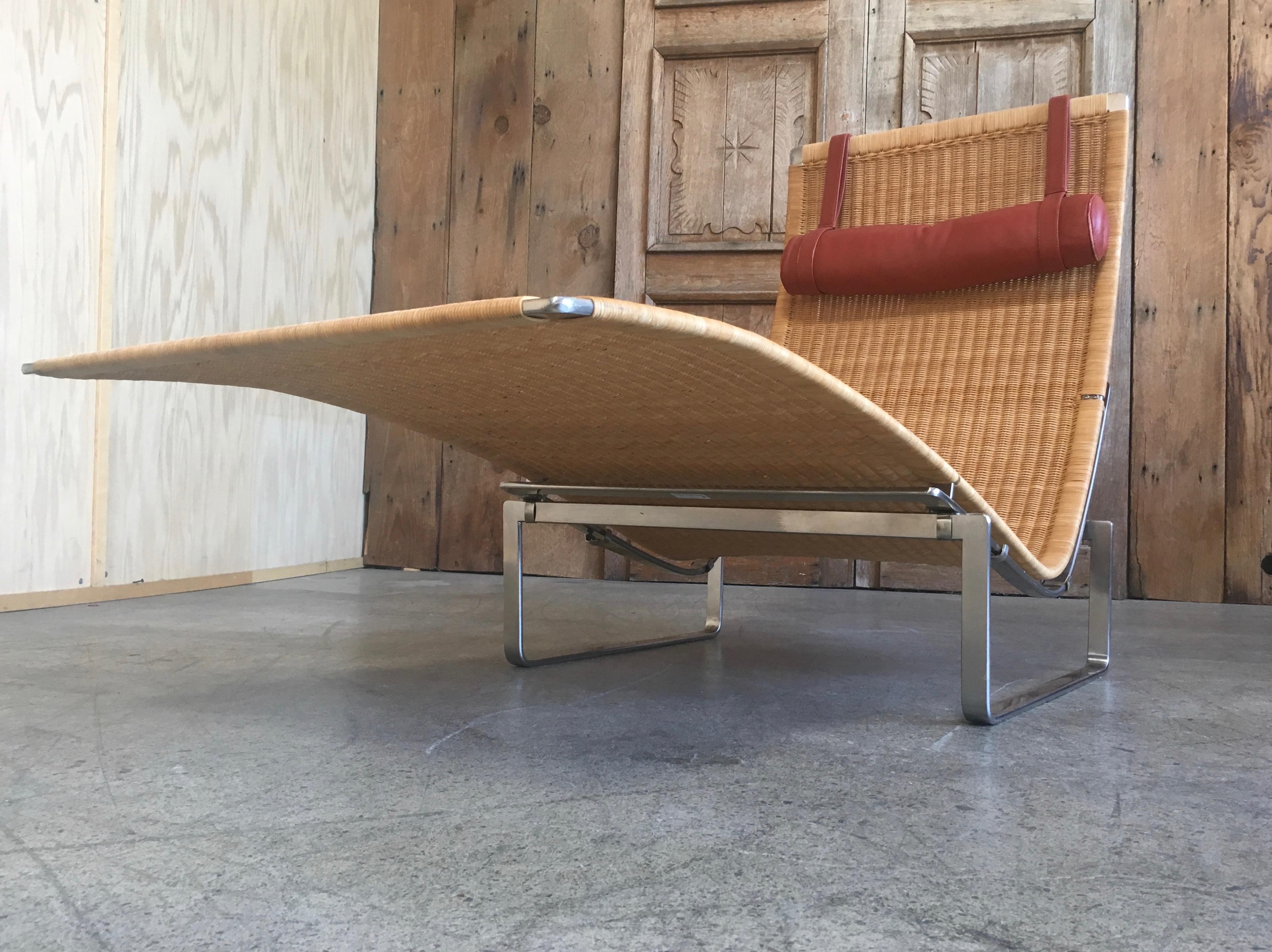 Danish Poul Kjærholm PK 24 Chaise Longue with Wicker Seat for Fritz Hansen