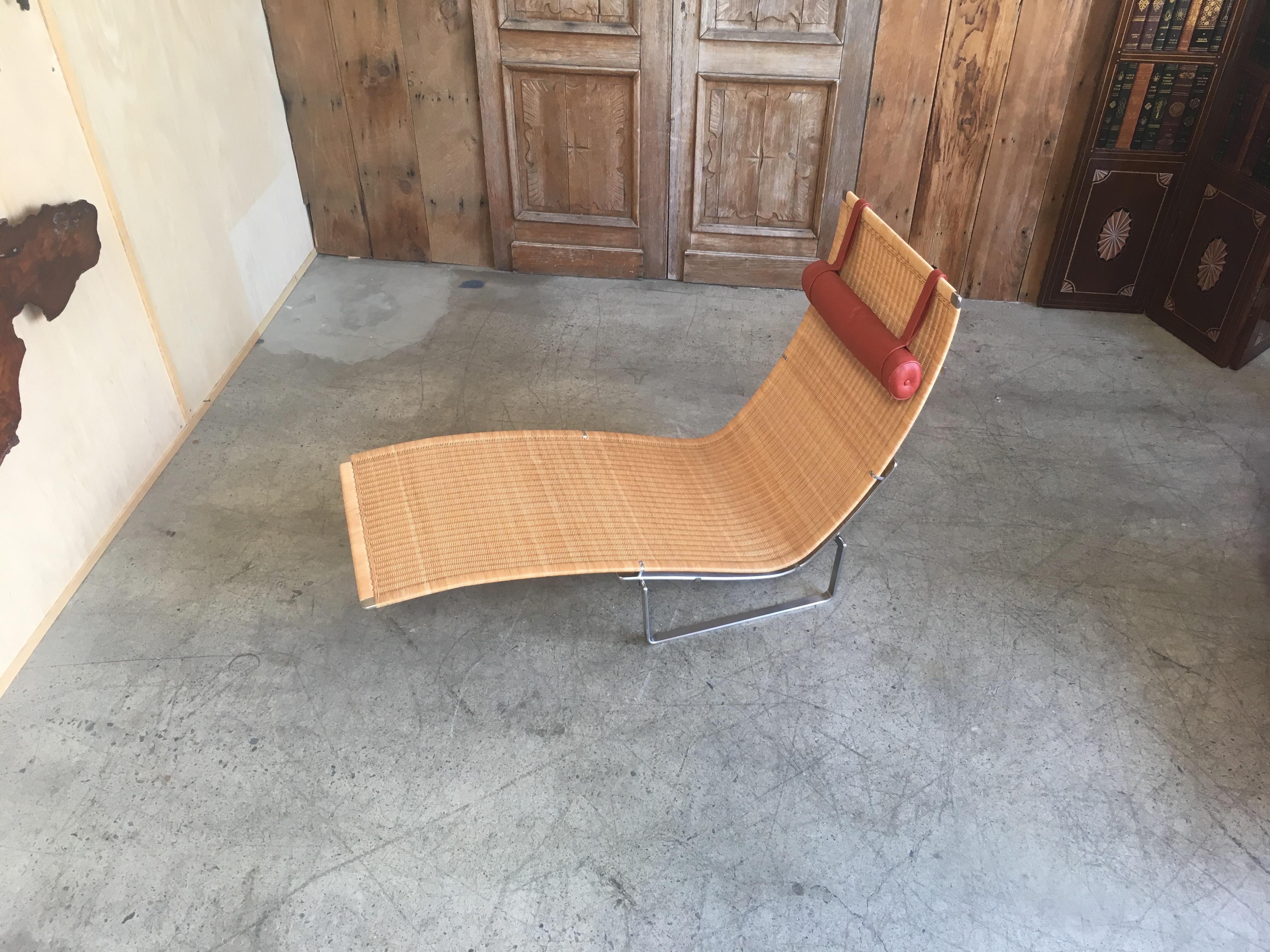 20th Century Poul Kjærholm PK 24 Chaise Longue with Wicker Seat for Fritz Hansen