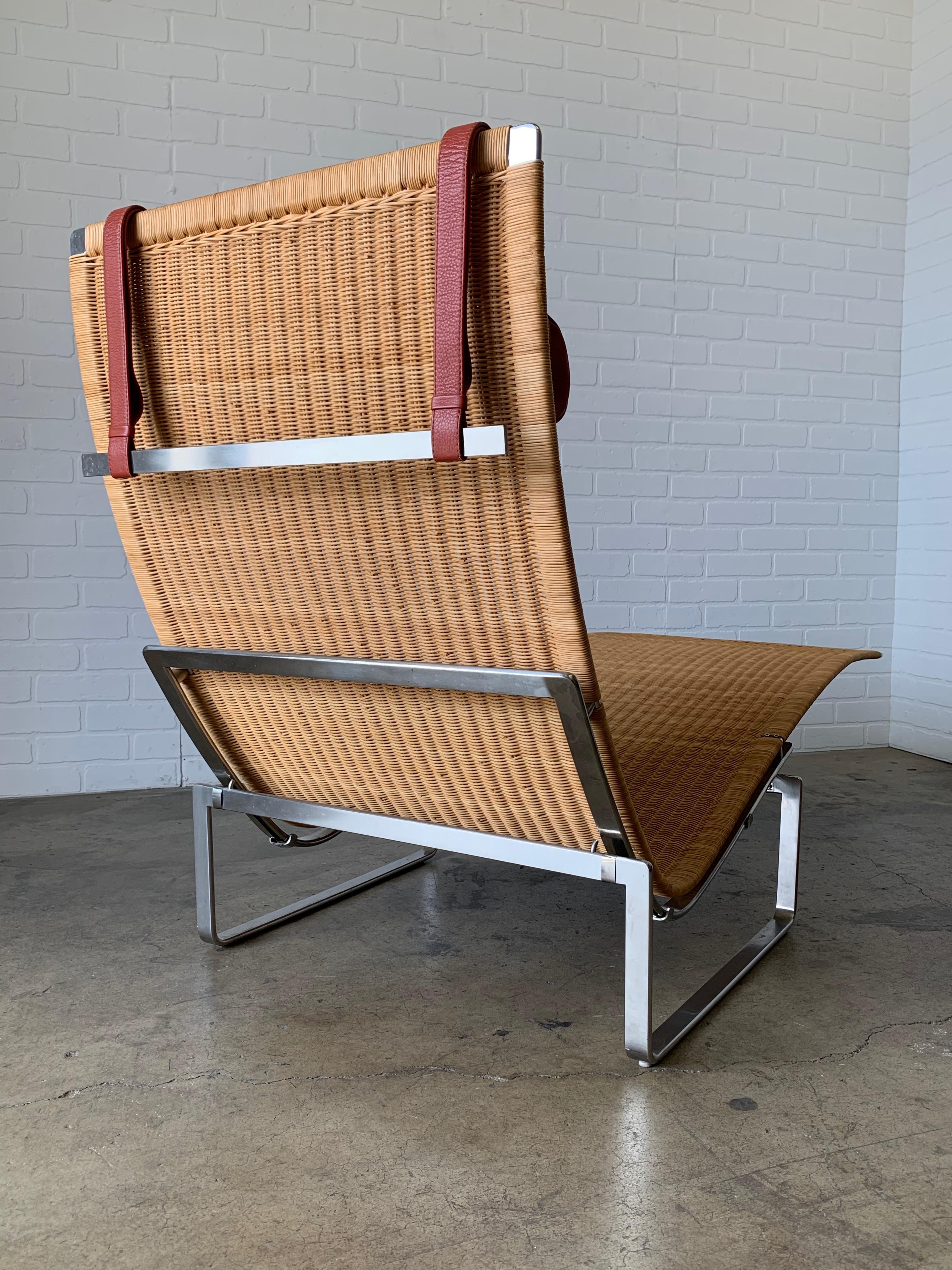 Mid-Century Modern Poul Kjærholm PK 24 Chaise Lounge with Wicker Seat for Fritz Hansen