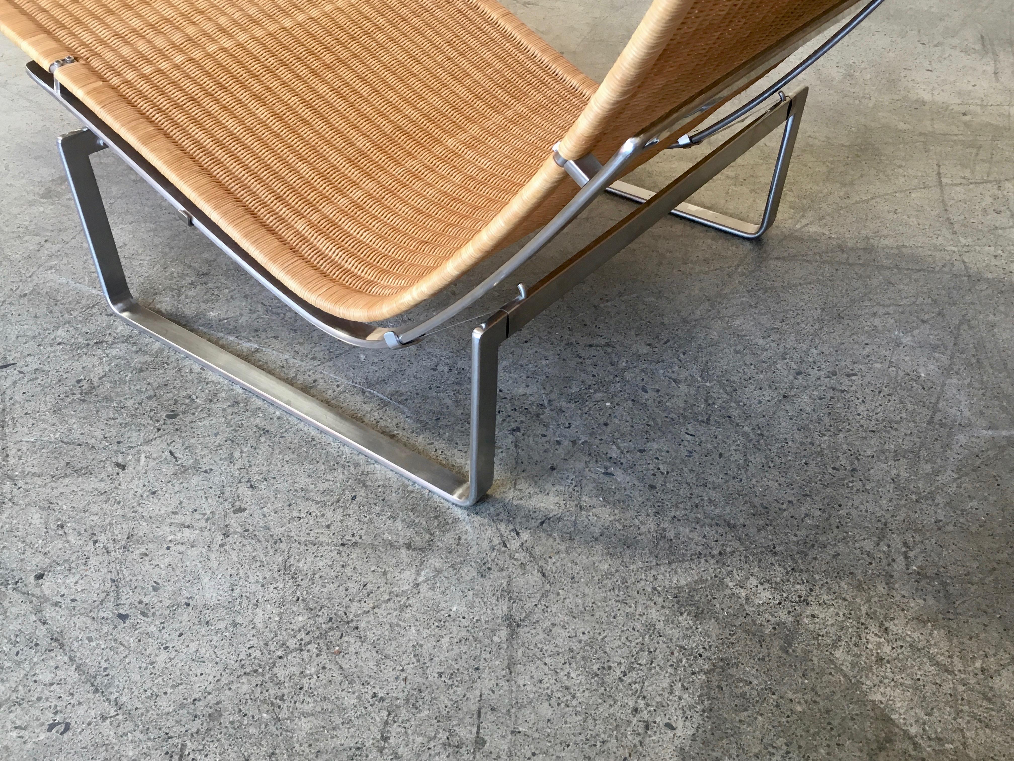 20th Century Poul Kjærholm PK 24 Chaise Lounge with Wicker Seat for Fritz Hansen