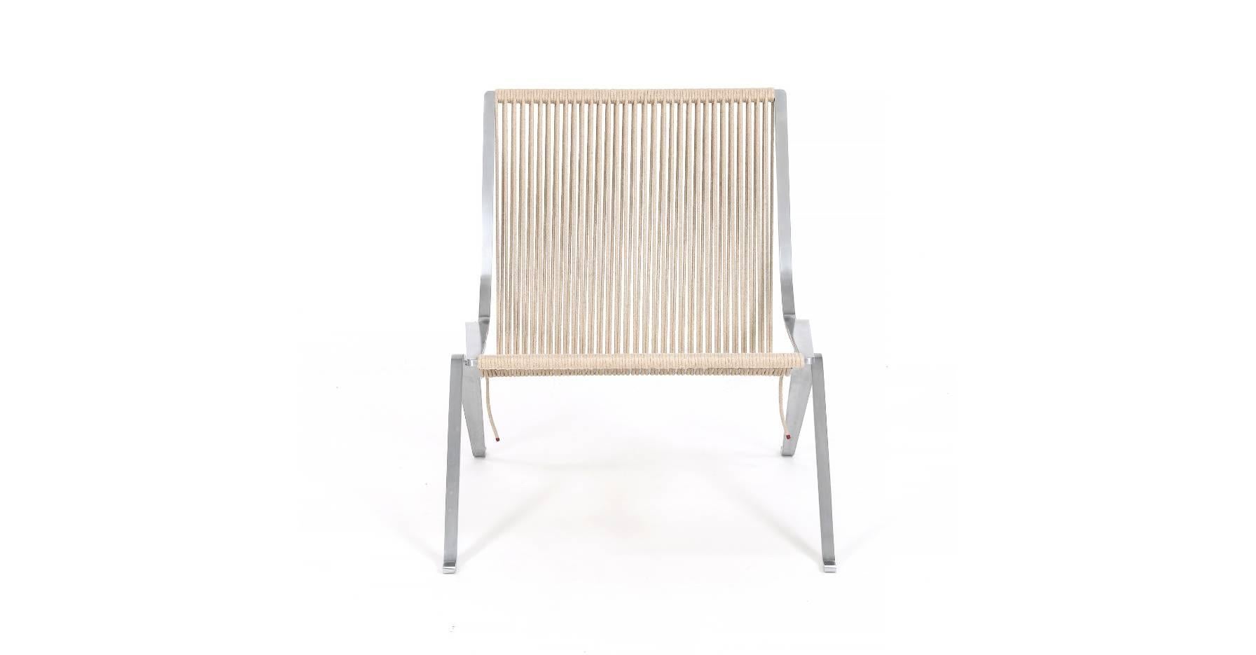 “PK 25”. Lounge chair with stainless steel frame. Seat and back mounted with flag halyard. Designed 1951. This example manufactured 2007 by Fritz Hansen, with maker's label.

Certificate included. Stamped serial number: 10070000995.

Good