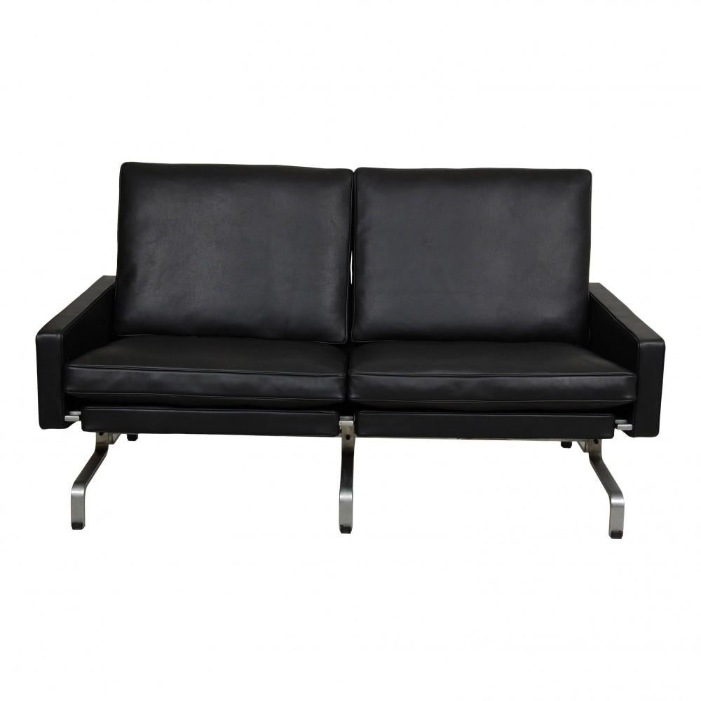 Danish Poul Kjærholm Pk-31/2 2-Seater Sofa Newly Upholstered with Black Aniline Leather For Sale