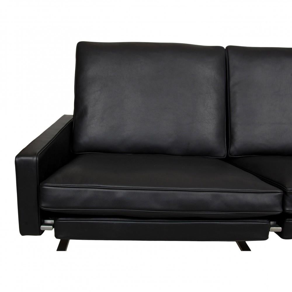 Poul Kjærholm Pk-31/2 2-Seater Sofa Newly Upholstered with Black Aniline Leather In Good Condition In Herlev, 84