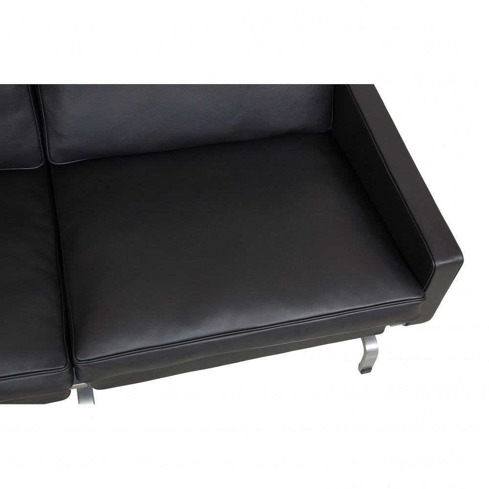 Poul Kjærholm Pk-31/2 2-Seater Sofa Newly Upholstered with Black Aniline Leather 1