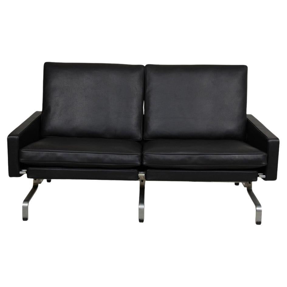 Poul Kjrholm Pk-31/2 2-Sitzer Sofa Neu gepolstert mit schwarzem Anilinleder