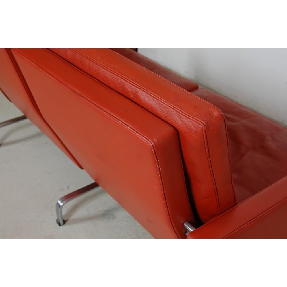 Mid-20th Century Poul Kjærholm PK-31/2 Sofa with Patinated Red-Brown Leather For Sale