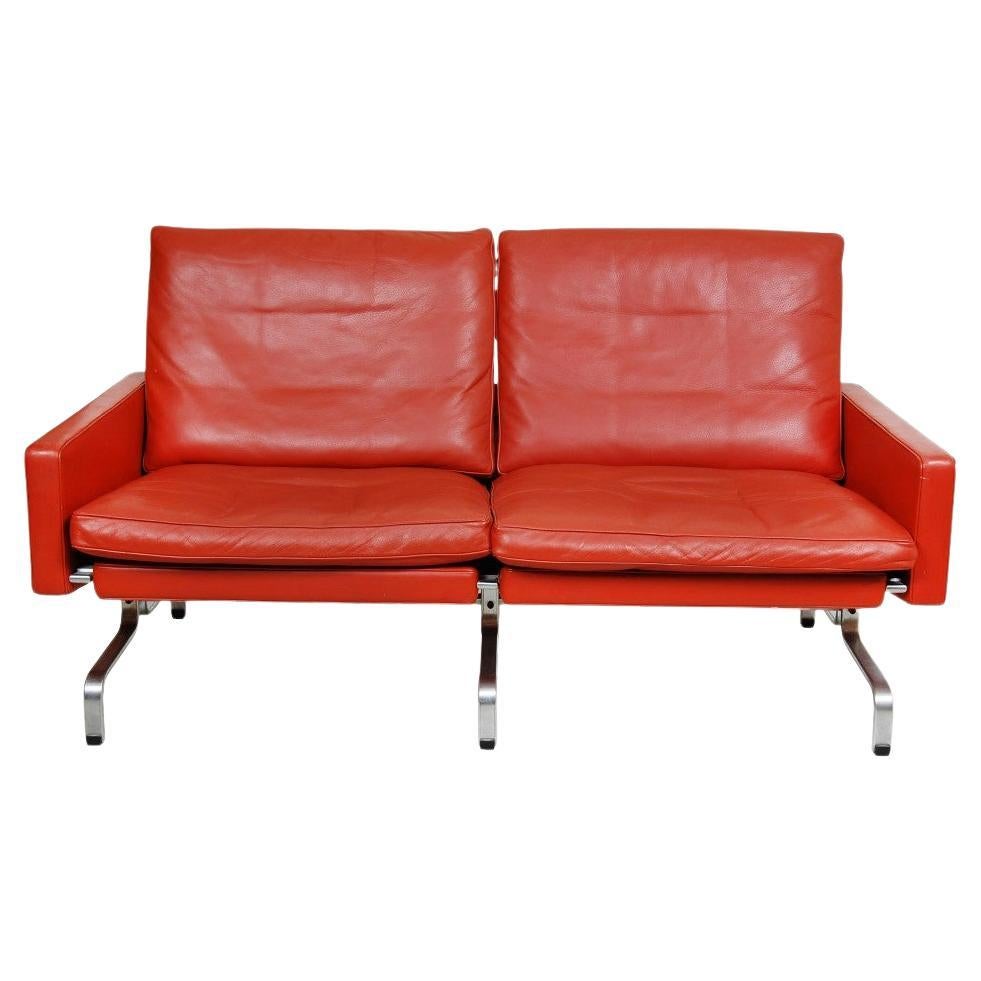 Poul Kjrholm PK-31/2 Sofa mit patiniertem rot-braunem Leder