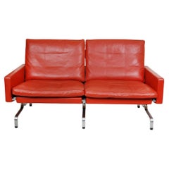 Poul Kjærholm PK-31/2 Sofa with Patinated Red-Brown Leather