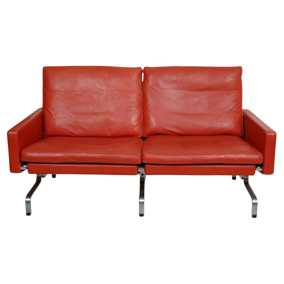 Poul Kjærholm PK-31/2 Sofa with Patinated Red-Brown Leather