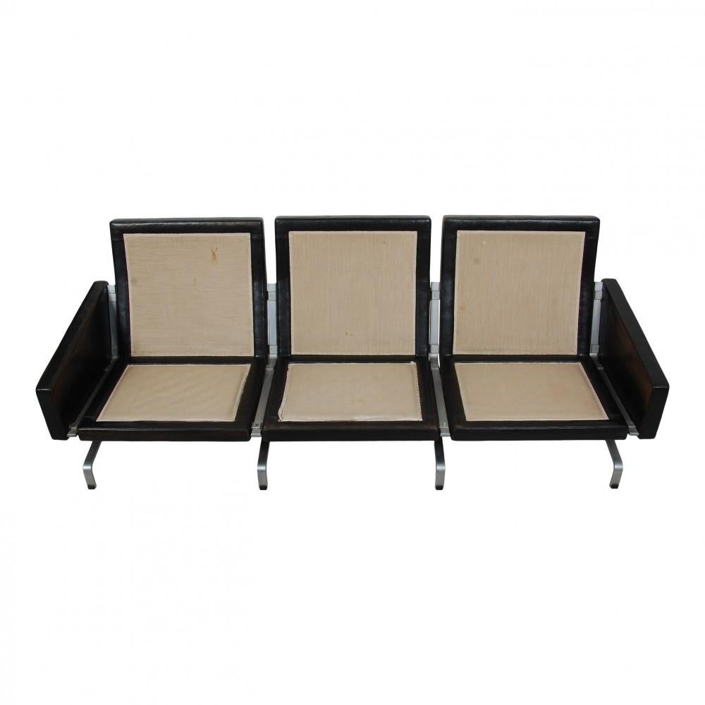 Poul Kjærholm Pk-31 3 Seater Sofa in Original Patinated Black Leather, from the 5