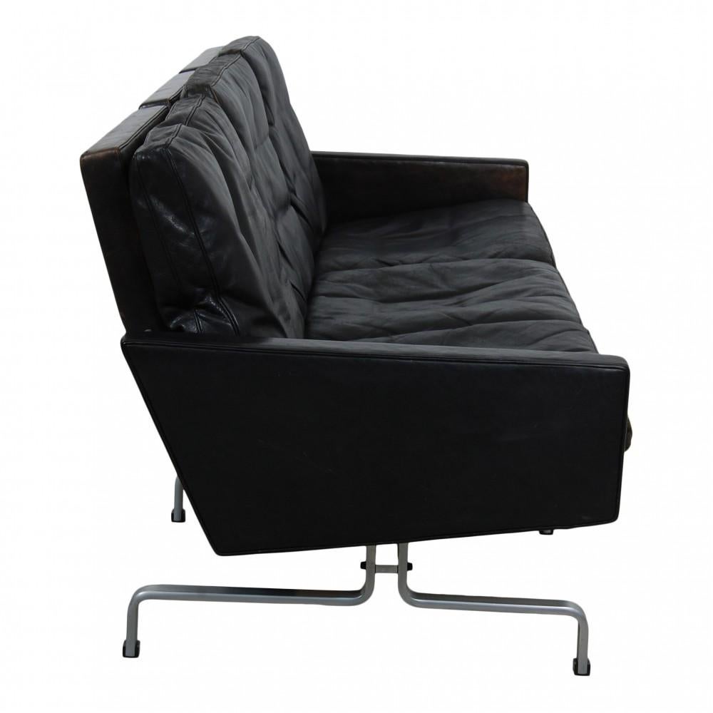 Poul Kjærholm Pk-31 3 Seater Sofa in Original Patinated Black Leather, from the 10