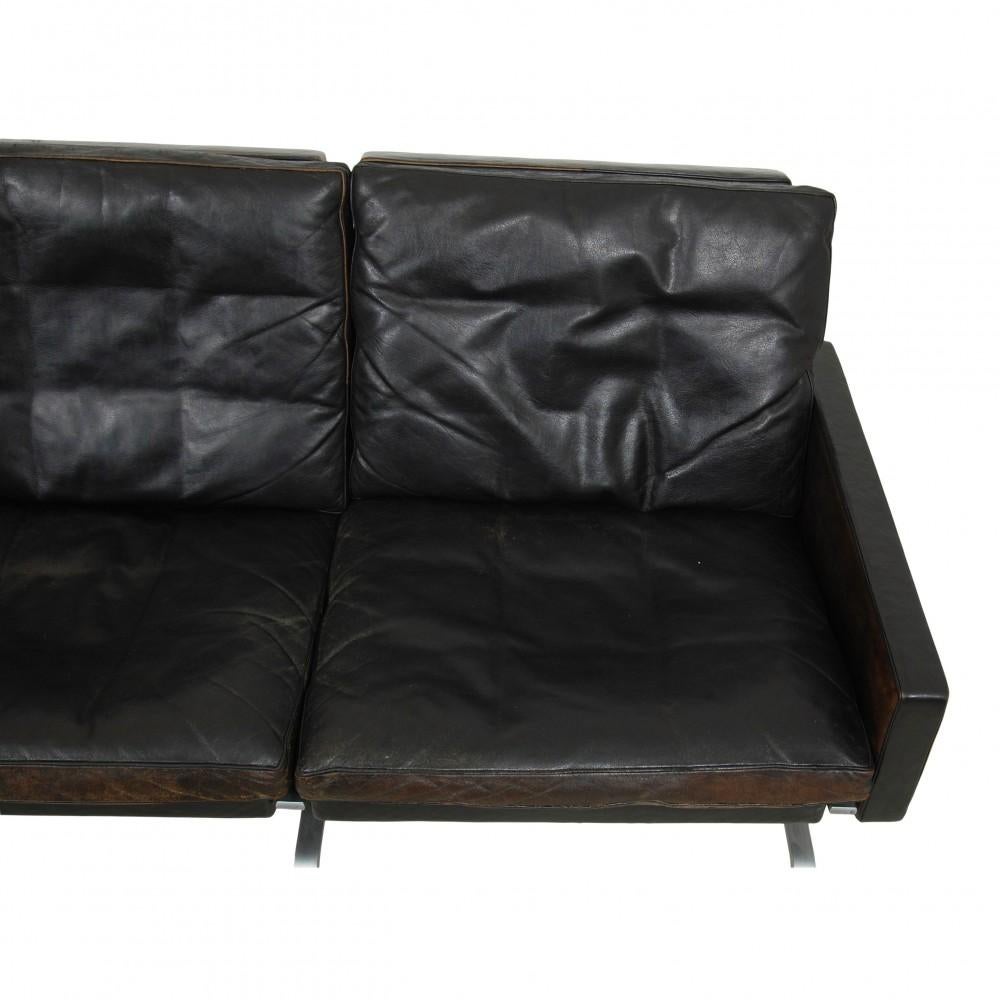 Mid-20th Century Poul Kjærholm Pk-31 3 Seater Sofa in Original Patinated Black Leather, from the