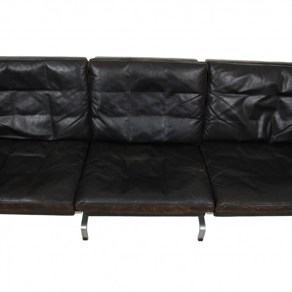 Poul Kjærholm Pk-31 3 Seater Sofa in Original Patinated Black Leather, from the 1