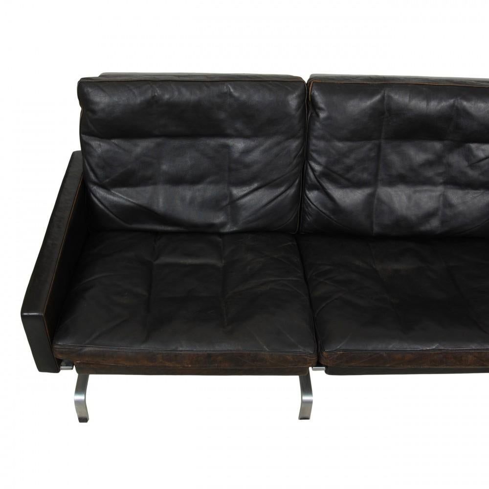 Poul Kjærholm Pk-31 3 Seater Sofa in Original Patinated Black Leather, from the 2