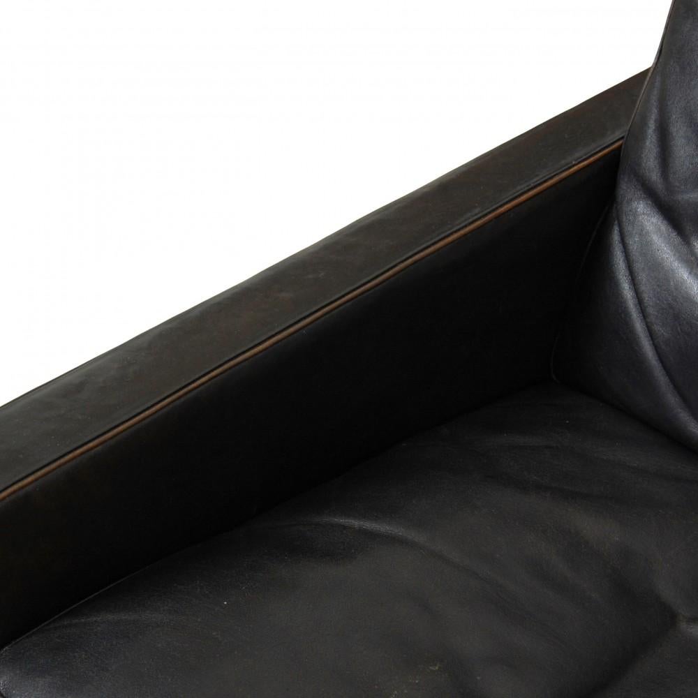 Poul Kjærholm Pk-31 3 Seater Sofa in Original Patinated Black Leather, from the 3