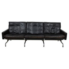Poul Kjærholm Pk-31 3 Seater Sofa in Original Patinated Black Leather, from the