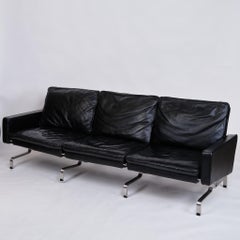 Poul Kjærholm Pk 31 3 Sofa In Black Leather For E. Kold Christensen From 1960s