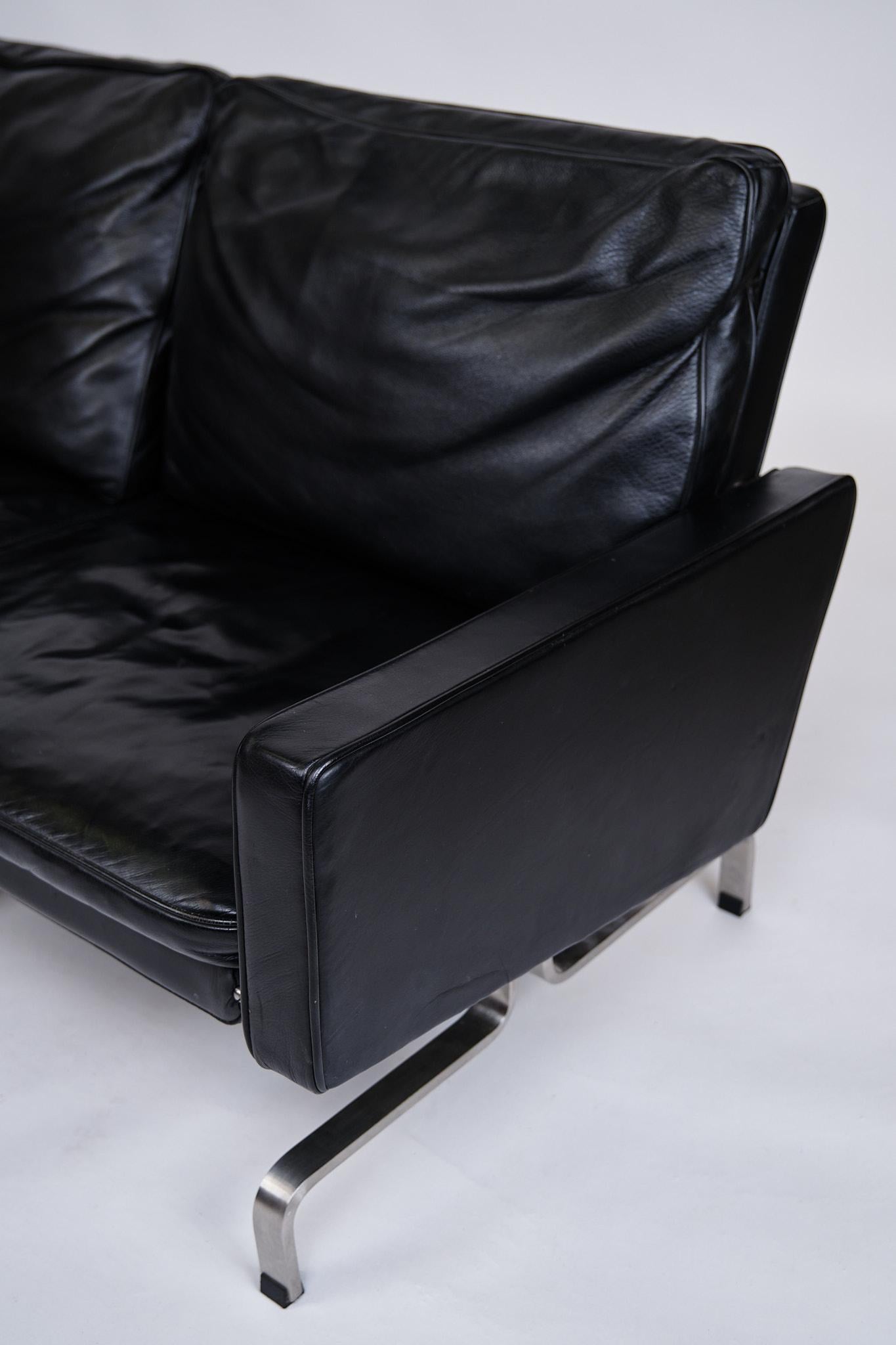 Poul Kjærholm Pk 31 3 Sofa in schwarzem Leder für E. Kold Christensen aus den 1960er Jahren (Dänisch) im Angebot