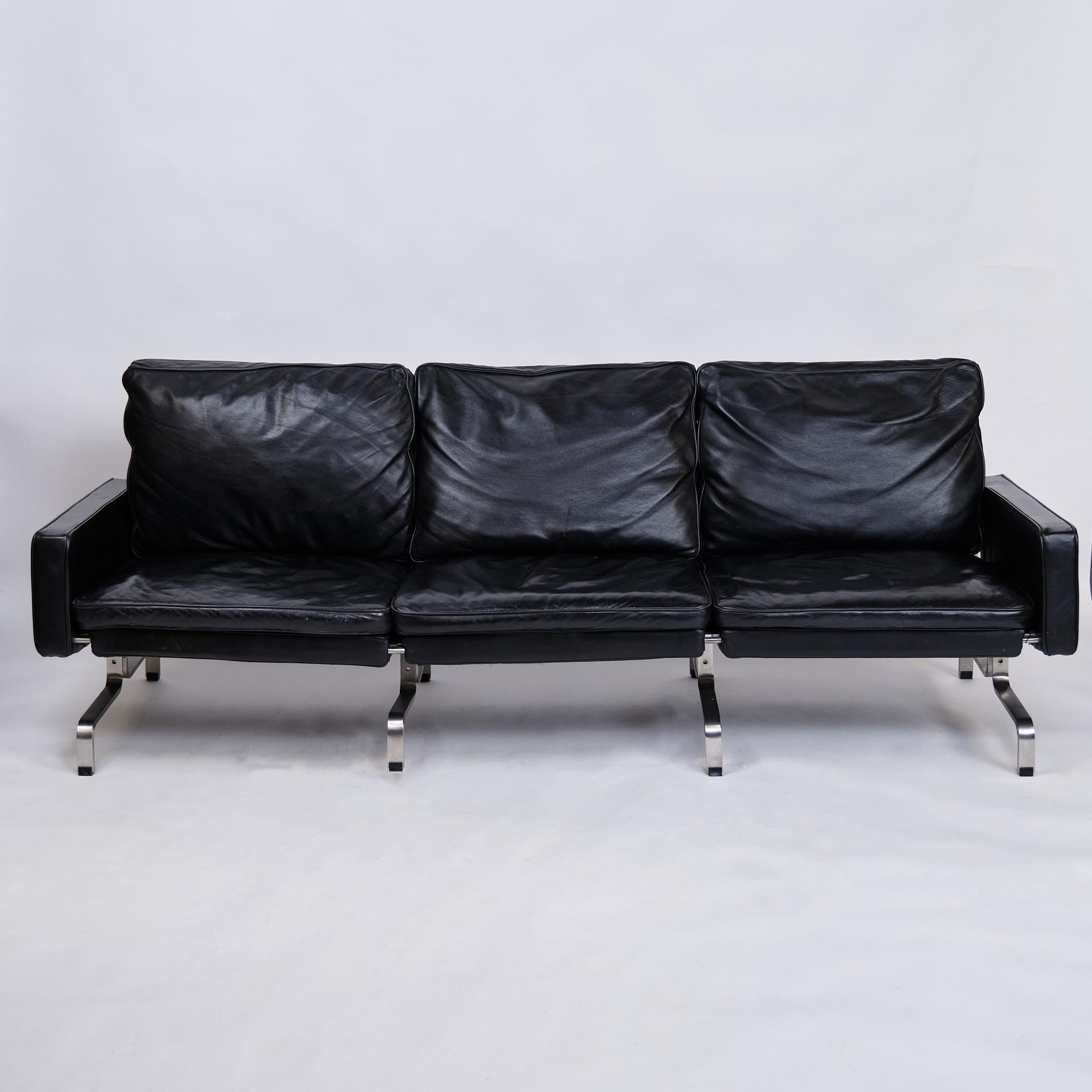 Poul Kjærholm Pk 31 3 Sofa in schwarzem Leder für E. Kold Christensen aus den 1960er Jahren (Stahl) im Angebot