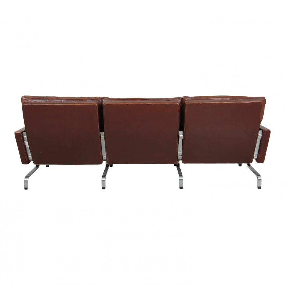 Scandinavian Modern Poul Kjærholm PK-31/3 Sofa in Brown Patinated Leather