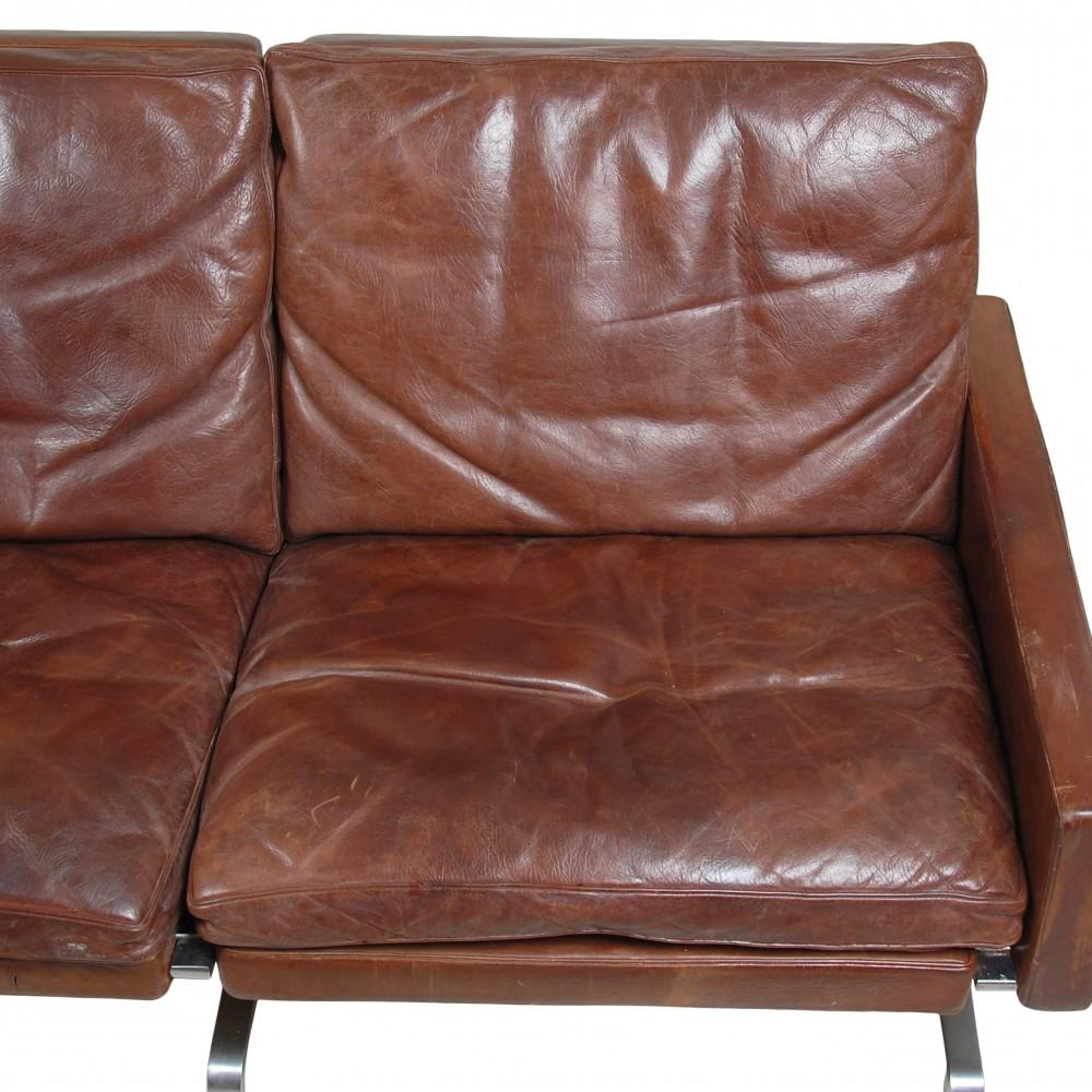 Poul Kjærholm PK-31/3 Sofa in Brown Patinated Leather In Fair Condition In Herlev, 84