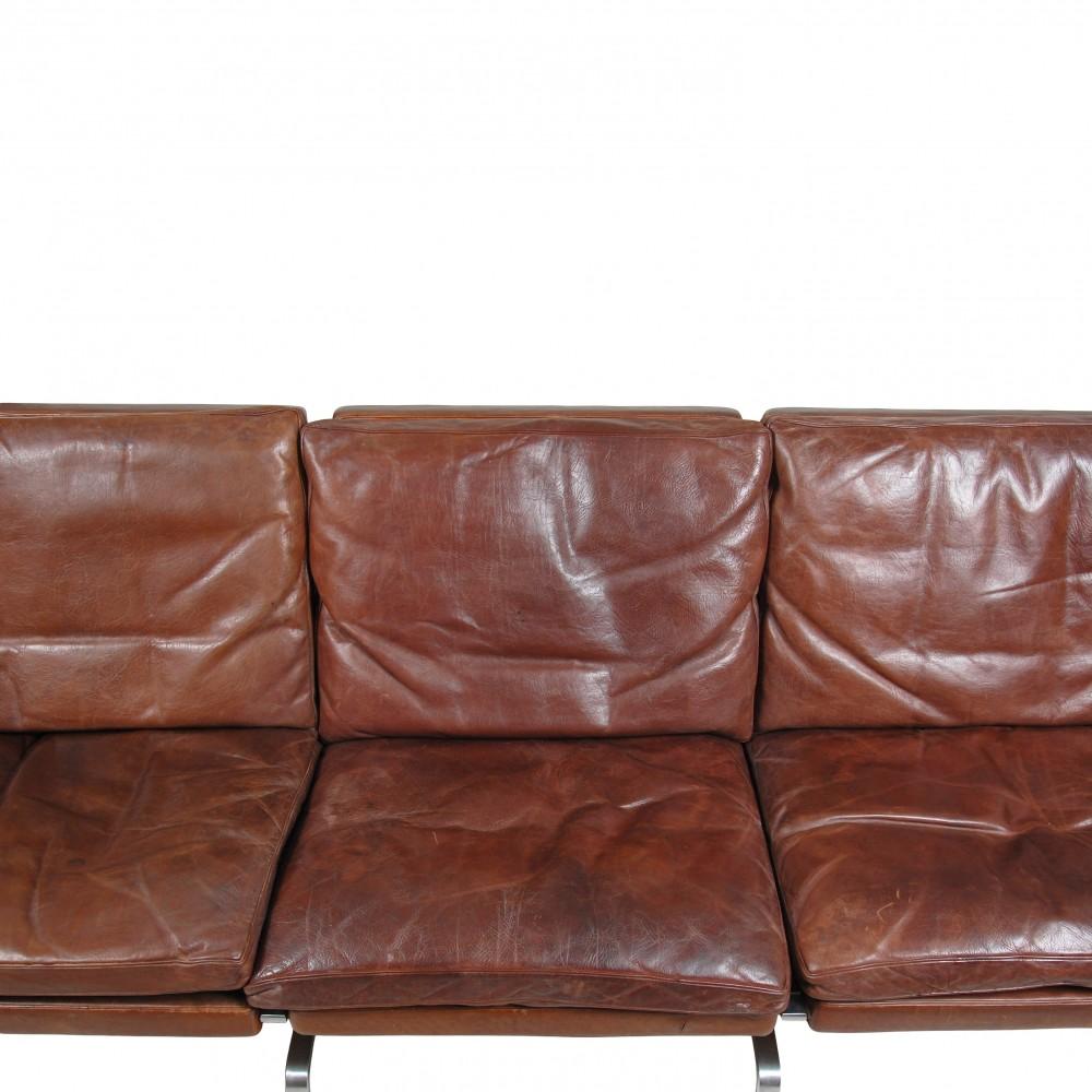 Mid-20th Century Poul Kjærholm PK-31/3 Sofa in Brown Patinated Leather For Sale