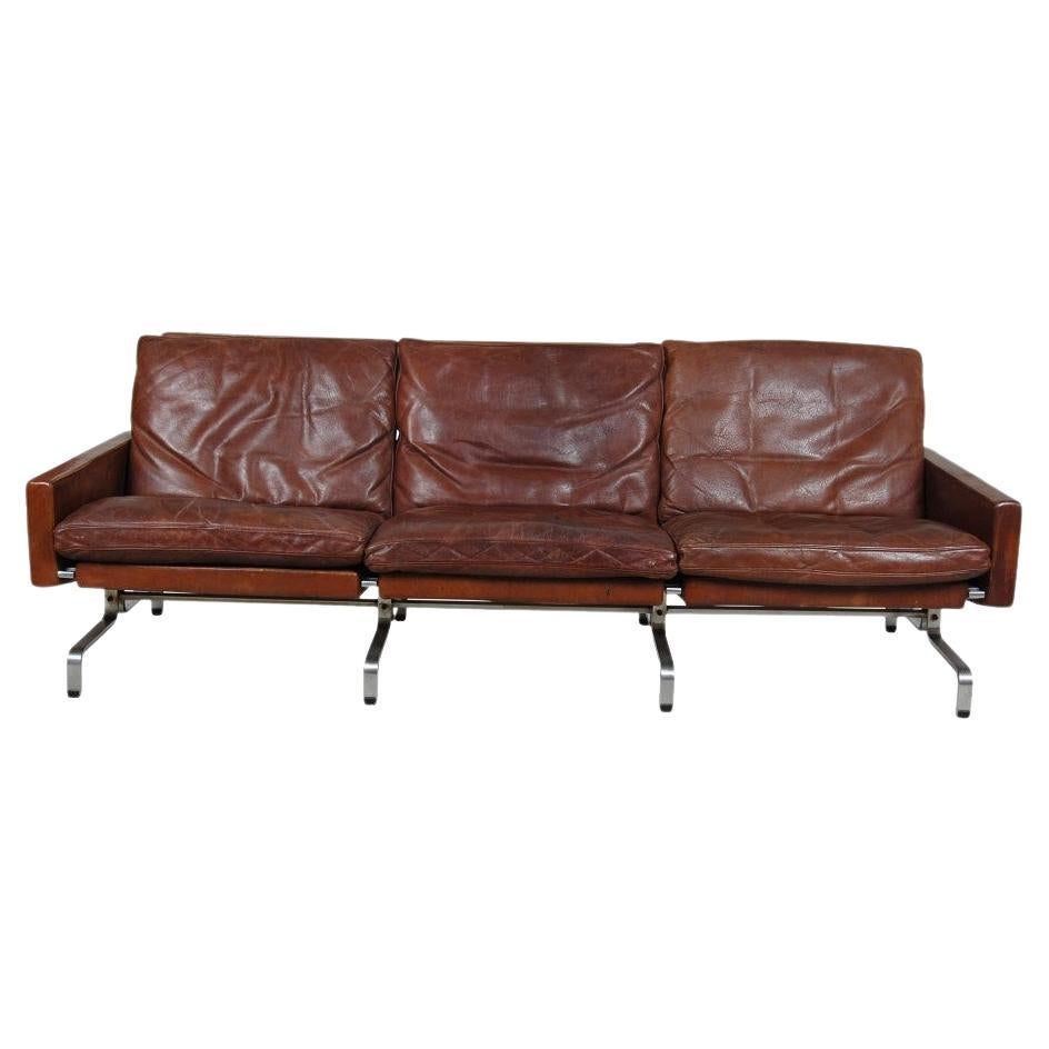 Poul Kjærholm PK-31/3 Sofa in Brown Patinated Leather For Sale